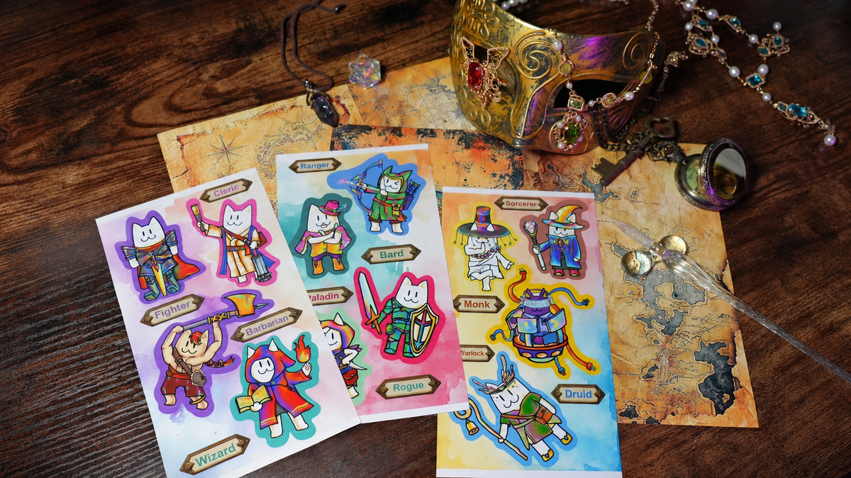 Cragon Quest Fantasy Cat Stickers | Original RPG Collection