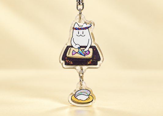 Sushi Chef Cat Acrylic Keychain | Original Art by Aka