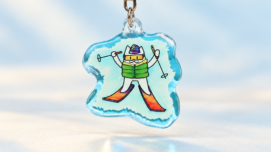 Ski Cat Acrylic Keychain | Green Jacket Cat by Aka