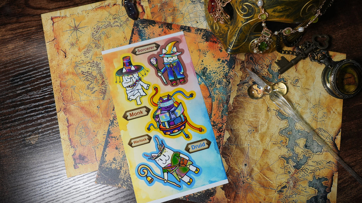 Cragon Quest Fantasy Cat Stickers | Original RPG Collection