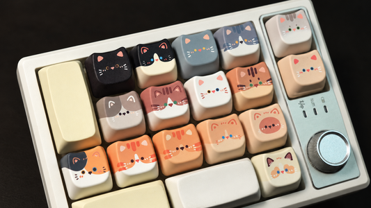 Printed Cat Face Keycaps | 16 MAO-Profile Cat Designs
