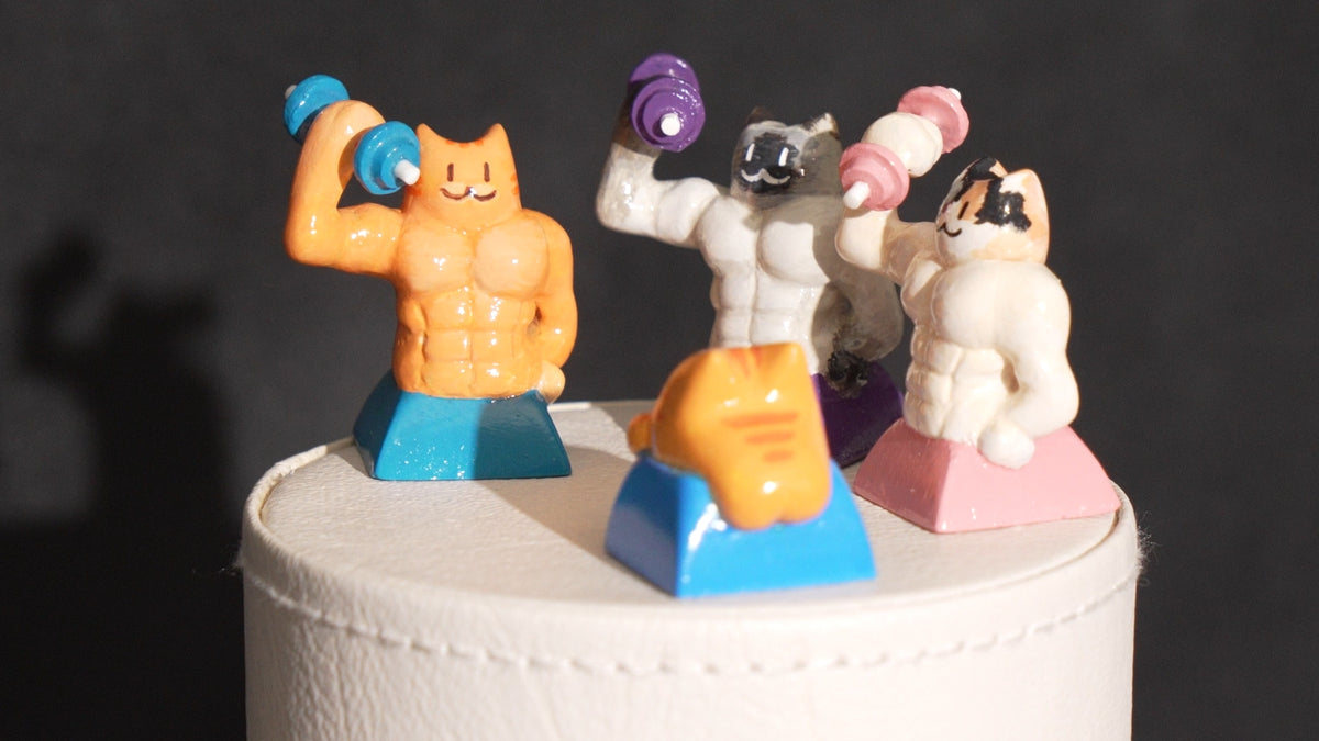Gym Bro Cat Artisan Keycap | Handmade Muscular Cat